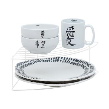 Imagem de Organizador Armário de Cozinha Prateleira Organizadora Porta Pratos de Canto Suporte Branco