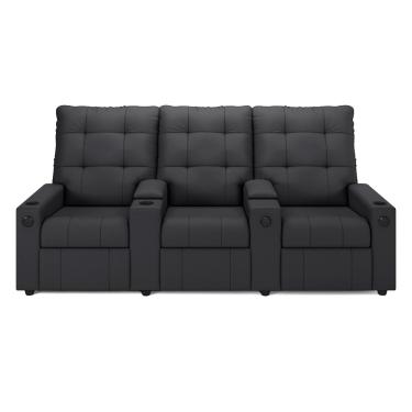 Imagem de Poltrona Reclinável Para Cinema Parma 3 Lugares Baú USB Veludo Cinza FH1 - D'Rossi