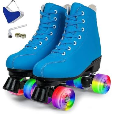 Imagem de Patins Femininos Patins Brilhantes Para Adultos Mulheres Homens Patins De Couro Pu Para Ambientes Internos Ao Ar Livre Com Bolsa De Sapatos E Ferramentas, B, 37