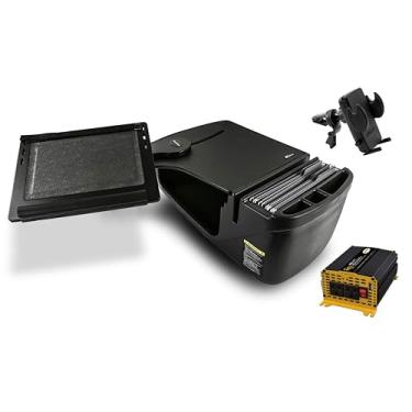 Imagem de AutoExec AE-RDFS-PI-VC-BT Reach Desk banco dianteiro para carro e estação de trabalho portátil com inversor de potência de 400 watts e clipe de ventilação de telefone, preto