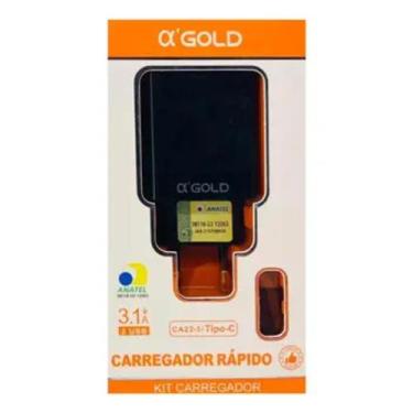 Imagem de Kit Carregador Rápido A'GOLD 3.1A Tipo C 2 USB Cabo Bivolt Homologado 