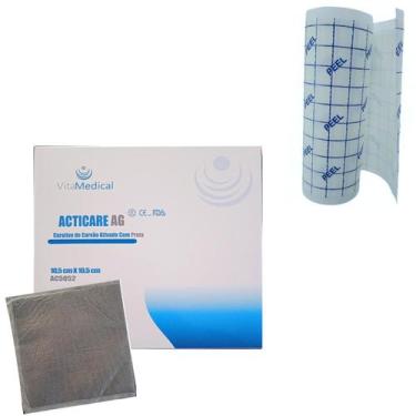 Imagem de Kit Feridas Curativo Carvão C/ Prata + Filme 10cm X 01 Metro - Vitamed