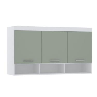 Imagem de Armário Aéreo Maleiro Modulado 145cm 3 Portas Alpes Luciane Móveis Branco Pf Com Verde Pf