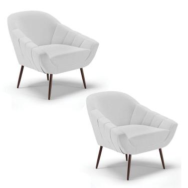 Imagem de Kit 02 Poltronas Linho Cinza A05 Pés Palito Ferro