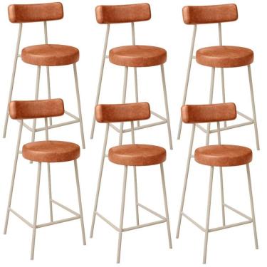 Imagem de Kit 06 Banquetas Baixa Cozinha Sala Jantar Bancada Milão Arena L02 Couríssimo Camel - Lyam Decor