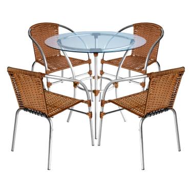 Imagem de Conjunto Pool Mesa E 4 Cadeiras Alumínio Fibra Acesse Móveis Caramelo