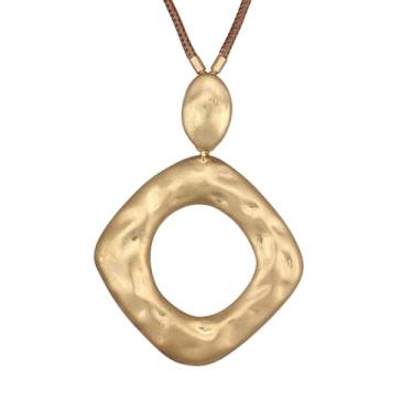 Imagem de JAOYU Colar Boho feminino com pingente grande, gargantilha longa, de couro, dourado, vintage, joias modernas, Couro sintético, Sem Pedra Preciosa