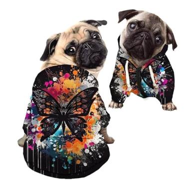 Imagem de Rivatimrio Roupas de cachorro para cães pequenos, moletom fino com estampa borboleta preta, respingos, aquarela, abstrata, borboleta, moderno, funky, gato, gato, fantasia de Yorkshire - G