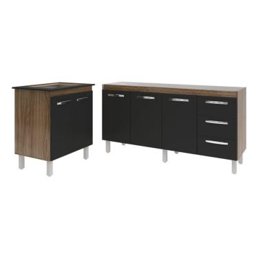 Imagem de Balcão Cozinha Gabinete Para Pia 138 Cm Carine E Balcão Para Cooktop 4 Bocas Fran Savana Preto