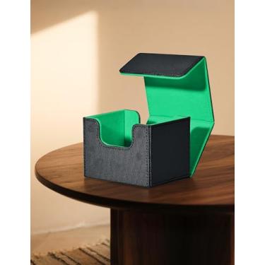 Imagem de Card Deck Box for Trading Cards, MTG Commander Deck Box Holds 120+ Single Sleeved Cards, Leather Magnetic Card Storage Box Fits for TCG CCG Magic Cards(Black&Green)