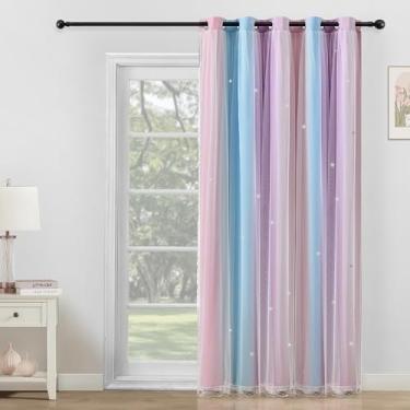Imagem de Cortinas extra largas de 213 cm de comprimento para quarto de meninas, porta de vidro deslizante, cortinas blackout para quarto de berçário, escurecimento arco-íris, princesa, unicórnio, decalques de
