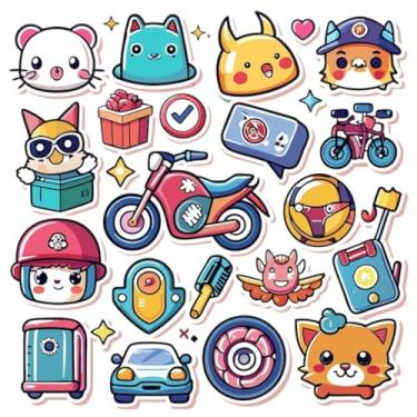 Imagem de Adesivos Kawaii fofos para decoração de quartos, cadernos e paredes - Coleção Colorida com Animais e Objetos Divertidos 40x40cm