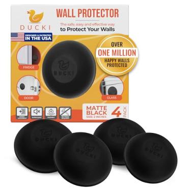 Imagem de Ducki Protetores de parede - 4 pretos foscos - solução autoadesiva e reutilizável para impedir danos na parede e ruído de portas, geladeira e muito mais em sua casa e escritório - Durável, absorvente