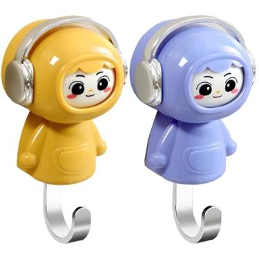 Imagem de TECHPLUS 2 conjuntos de ganchos de boneca que mudam de rosto, porta-chaves montado na parede, adesivo sem broca, organizador decorativo para casacos, chapéus, toalhas - Bonito e funcional para