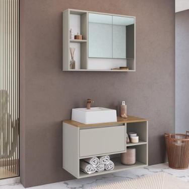 Imagem de Conjunto para Banheiro Gabinete Suspenso 80cm com Cuba e Espelheira Ba