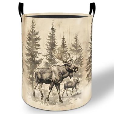 Imagem de Cesto de lavanderia Moose 50 x 40 cm, floresta selvagem, dobrável, impermeável, balde de armazenamento de roupas Oxford para quarto, banheiro, quarto de bebê, organizador de brinquedos, presentes para