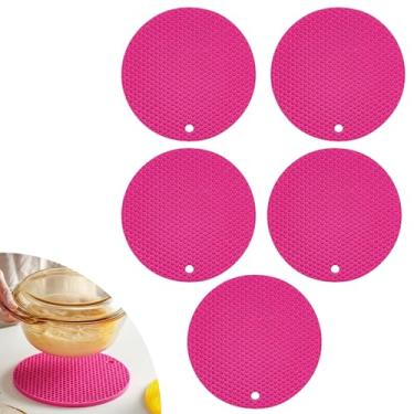 Imagem de Descanso de Panela Silicone Suporte Apoio Protetor Mesa Redondo Silicone Flexível 17cm (Pink, 5 Peças)