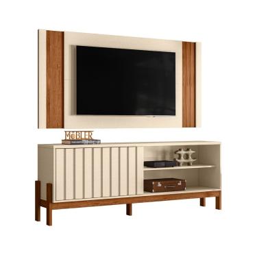 Imagem de Bancada Rack New Aurora Sala Para Tv De 75 Polegadas Perola Metalizado Com Cinamomo Mel