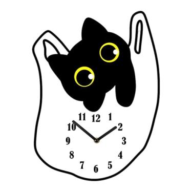 Imagem de XLWLLNJ Relógio de parede silencioso com números arábicos pretos em formato de gato, ideal para escritório, cozinha, sala de jantar e sala de aula, 22.4 Cm X 30 Cm
