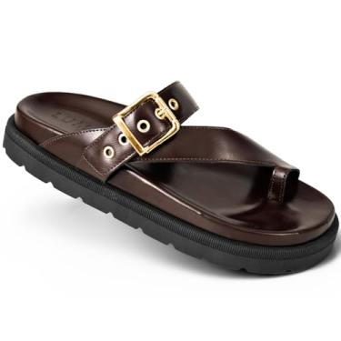 Imagem de Sandália Papete Feminina Lumiss Bico Redondo Confortável Fivela Dourada Blogueira marrom35