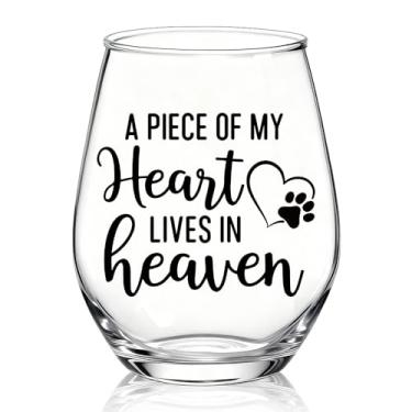 Imagem de XQLZY A Piece Of My Heart Lives In Heaven Taça de vinho sem haste, presentes de taça de vinho para mulheres donas de animais de estimação, presentes de Natal, aniversário, Ação de Graças para mulheres