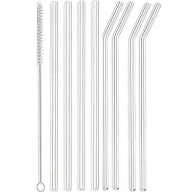 Imagem de 4 canudos de vidro finos de 8 mm, canudos reutilizáveis transparentes para copos de 590 ml com 1 escova de limpeza