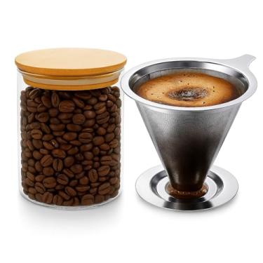 Imagem de Kit Coador de Café Inox Reutilizável + Pote de Vidro 550ml com Tampa de Bambu | Filtro Permanente, Sustentável e Elegante para Café Gourmet