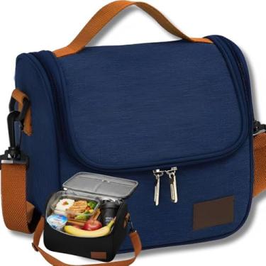 Imagem de Bolsa Térmica Lancheira com Alça de Ombro para Marmita - Trabalho Academia Escola e Passeios Super Premium - Isolamento térmico (AZUL)