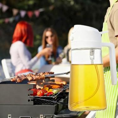 Imagem de Pulverizador e dispensador de óleo 2 em 1 – spray de azeite de oliva de 470 ml para cozinhar e churrasco - branco