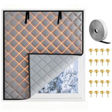 Imagem de Fanfanwin Isolamento de janela de 199 x 199 cm para o inverno, capa térmica para janela com pano Oxford engrossado enchimento de algodão, kit de isolamento dobrável com gancho e laço para o sótão do