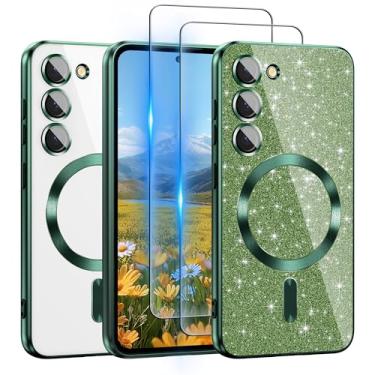 Imagem de ATUMP Capa para Galaxy S23+ Plus compatível com MagSafe, [cartão de glitter e 2 peças de películas HD] Linda capa brilhante brilhante [nunca amarela], fina, à prova de choque, antiarranhões, macia e