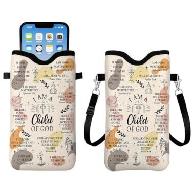 Imagem de Bolsa feminina Christ Neoprene para celular, leve, com alça transversal no pescoço, "I Am A Child of God", bolsa para celular, presente para Natal, aniversário, 7 x 9,9 cm