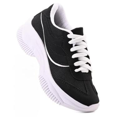 Imagem de THOWS Tênis Feminino Casual Esportivo, Design Leve, Material Sintético e Têxtil, Conforto Extra, Tamanho 34-39, Solado em Borracha, para Caminhada (Preto Com Branco, BR, Adulto, Numérico, 35)