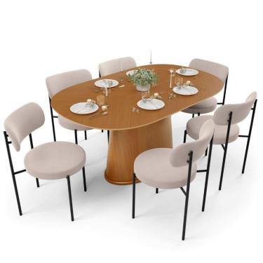 Imagem de Mesa Valência Com 06 Cadeiras Para Sala De Jantar Louise L02 Suede Bege - Lyam Decor