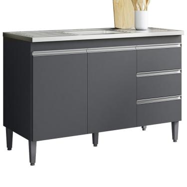 Imagem de Balcão Pia Sem Tampo 2 Portas 3 Gavetas 116 Cm Andreia Cinza Reajl Moveis
