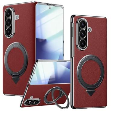 Imagem de YQODSZ Capa magnética para Samsung Galaxy Z Fold 7 com suporte de anel, design de uma peça, protetor de tela integrado, compatível com proteção de dobradiça Magsafe, capa fina de couro genuíno para Z