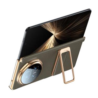 Imagem de FWYANZH Capa para Honor Magic V5, capa traseira de couro genuíno, alça de mão invisível, suporte com tudo incluído, dobradiça à prova de choque, verde, V5