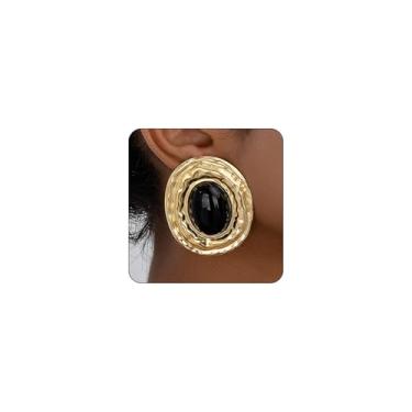 Imagem de Brincos grandes dourados turquesa para mulheres, pendurados, vintage, grandes, grandes, martelados, joias modernas, brincos de pedra natural ocidental, presentes, Large, Zinco, Sem pedra preciosa