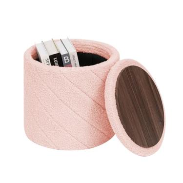 Imagem de CAIPINFUL Otomano redondo com armazenamento - mesa de centro dobrável e elegante para sala de estar e quarto - Economia de espaço de 32,8 cm, ideal para decoração de casa e organização para famílias e