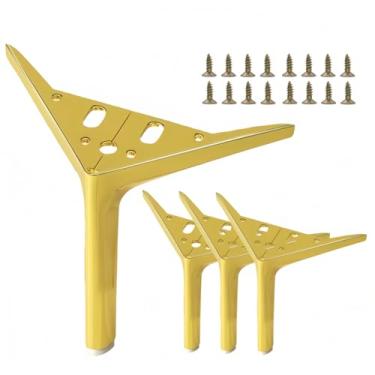 Imagem de SWTOOL Pernas de móveis de metal dourado de 12 cm, pés de móveis triangulares resistentes, faça você mesmo, pernas de substituição modernas para armário, sofá, poltrona, conjunto com 4