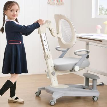 Imagem de ERIYA Cadeira de mesa ergonômica infantil com apoio para os pés e assento ajustável em altura, multifuncional para estudo, trabalho e jantar – Almofada confortável e rodas lisas para meninos e meninas