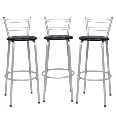 Imagem de Banqueta Altas Flórida Estrutura Prata 70cm Para Balcão Cozinha, Bar, Bistrô, Americano Kit 03 Unidades - Itagold (Floral Preto)
