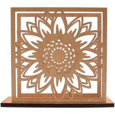 Imagem de CRASPIRE Porta-guardanapos de girassol porta-guardanapos de madeira casa de fazenda de madeira flor rústica floral vertical em pé dispensador de armazenamento de toalha de papel decoração de mesa para