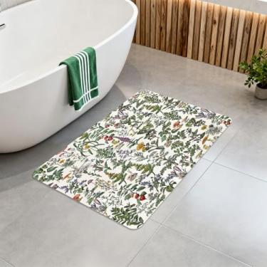 Imagem de Wathon Tapete de banho botânico vintage, plantas, ervas, cogumelo, sálvia, folhas verdes, samambaias, tapete de banho, retrô, flores silvestres, acessórios de banheiro, macio, antiderrapante