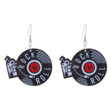 Imagem de Brincos vintage de vinil retrô preto acrílico longo jogador DJ Rock Roll anos 50 60 anos 70 música clássica disco disco disco pingente gota brinco de festa discoteca para mulheres, Zinco, Sem pedra