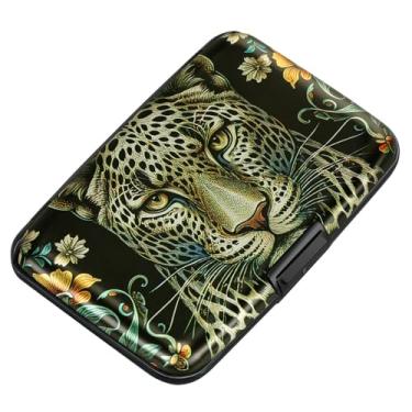 Imagem de ELFISH Mini carteira de alumínio RFID porta-cartões de crédito capa de metal para identidade masculina e feminina (leopardo preto), Leopardo preto