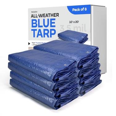 Imagem de Lonas azuis impermeáveis 25 x 50 cm, pacote com 6 - Lona de acampamento de 3,5 mm de espessura feita nos EUA para carro, barco, capa de armazenamento - Lona de poliéster resistente com ilhós para