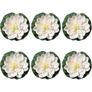 Imagem de Dwuww 6 peças de flores de lótus artificiais brancas grandes flutuantes flores de lírio d'água falsas peixes lagoa plantas artificiais com lírio artificial, decoração de casa flores artificiais