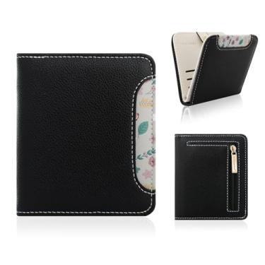 Imagem de Carteira pequena feminina de couro dobrável com bloqueio de RFID, porta-cartões de crédito com janela para identidade, bolso para moedas, preta