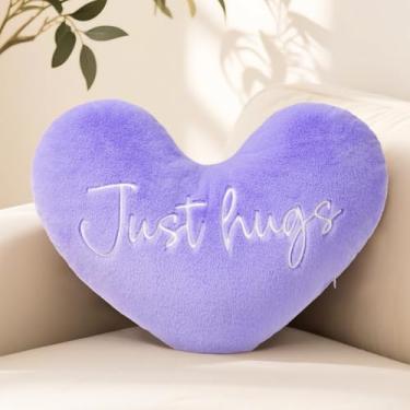 Imagem de WoollyPearl Almofada de coração Just Hugs – Presente macio de simpatia para apoio e encorajamento, memorial, luto, pensando em você, fique bem, presente de condolência confortável, almofada decorativa